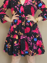 VESTIDO CORTO 2 TIEMPOS ESTAMPADO NEGRO