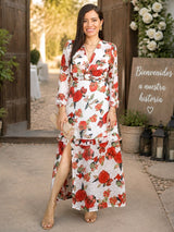MAXIVESTIDO HEBILLA CON BOBO CENTRAL ESTAMPADO HUESO (O)