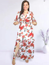 MAXIVESTIDO HEBILLA CON BOBO CENTRAL ESTAMPADO HUESO