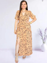 MAXIVESTIDO FULL BOBOS DOBLE PRETINA ESTAMPADO DURAZNO