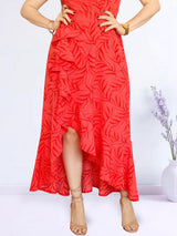 MAXIVESTIDO TIRAS CON VUELO ESPIRAL ESTAMPADO ROJO