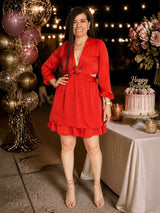 VESTIDO CORTO 2 CAPAS CON HEBILLA ROJO ENTERO
