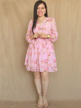 VESTIDO CORTO 2 CAPAS ESTAMPADO ROSA