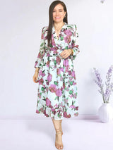 VESTIDO MIDI FULL BOBOS CON PRETINA ESTAMPADO HUESO