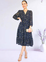 VESTIDO MIDI 3 TIEMPOS ESTAMPADO AZUL