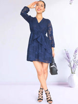 VESTIDO CORTO CAPAS CRUZADAS AZUL