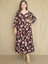 MAXIVESTIDO ESCOTE CORAZÓN 3 TIEMPOS ESTAMPADO MARRÓN