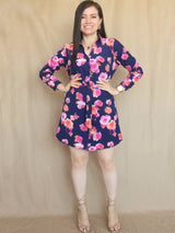 VESTIDO CORTO CAMISERO PRETINA ESPALDA ESTAMPADO AZUL