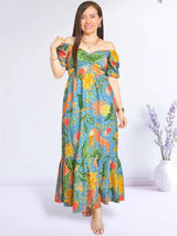 MAXIVESTIDO ESCOTE CORAZÓN ESTAMPADO ACERO