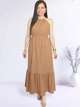 MAXIVESTIDO CUELLO HALTER 2 TIEMPOS CAMEL ENTERO