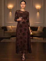 MAXIVESTIDO MESH TRANSPARENCIAS CAFE