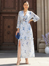 MAXIVESTIDO HEBILLA BOBO CENTRAL FLORES AZULES