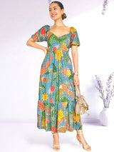 MAXIVESTIDO ESCOTE CORAZÓN ESTAMPADO ACERO