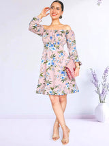 VESTIDO CORTO BUSTO RECOGIDO ESTAMPADO ROSA
