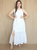 MAXIVESTIDO CUELLO HALTER 2 TIEMPOS HUESO ENTERO