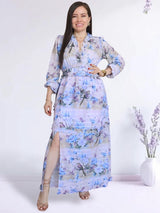 MAXIVESTIDO FULL BOBOS CON PRETINA ESTAMPADO LILA