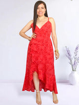 MAXIVESTIDO TIRAS CON VUELO ESPIRAL ESTAMPADO ROJO