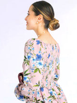 VESTIDO CORTO BUSTO RECOGIDO ESTAMPADO ROSA