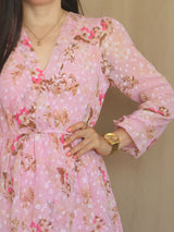 VESTIDO CORTO 2 CAPAS ESTAMPADO ROSA