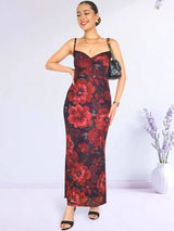 MAXIVESTIDO MESH NUDO BORGOÑA