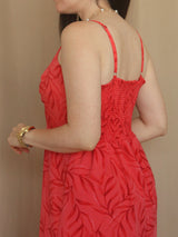 MAXIVESTIDO TIRAS CON VUELO ESPIRAL ESTAMPADO ROJO