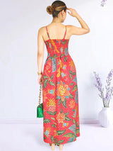 MAXIVESTIDO TIRAS CON PRETINA ESTAMPADO CORAL