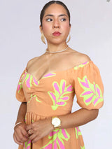 MAXIVESTIDO ESCOTE CORAZÓN ESTAMPADO NARANJA