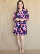 VESTIDO CORTO CAMISERO PRETINA ESPALDA ESTAMPADO AZUL