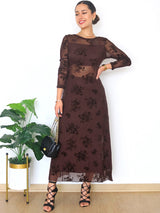 MAXIVESTIDO MESH TRANSPARENCIAS CAFE
