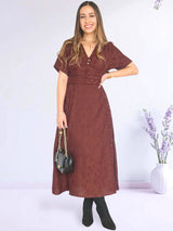 MAXIVESTIDO PRETINA DRAPEADA MARRÓN MOCA