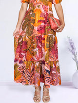 MAXIVESTIDO ESCOTE CORAZÓN 3 TIEMPOS ESTAMPADO MELÓN