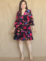 VESTIDO CORTO 2 TIEMPOS ESTAMPADO NEGRO