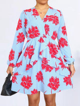 VESTIDO CORTO CAPAS CRUZADAS ESTAMPADO CELESTE