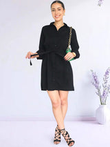 VESTIDO CORTO CAMISERO NEGRO ENTERO