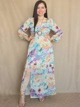 MAXIVESTIDO HEBILLA CON BOBO CENTRAL MARMOLEADO VERDE