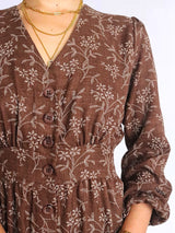 MAXIVESTIDO CAMISERO CON PRETINA ESTAMPADO CHOCOLATE