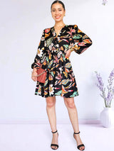 VESTIDO CORTO 2 TIEMPOS ESTAMPADO NEGRO