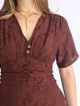 MAXIVESTIDO PRETINA DRAPEADA MARRÓN MOCA