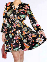 VESTIDO CORTO 2 TIEMPOS ESTAMPADO NEGRO