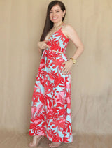 MAXIVESTIDO TIRAS HEBILLA FORRADA ESTAMPADO AGUAMARINA