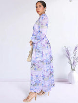 MAXIVESTIDO FULL BOBOS CON PRETINA ESTAMPADO LILA