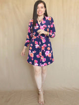 VESTIDO CORTO CAMISERO PRETINA ESPALDA ESTAMPADO AZUL