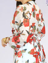 MAXIVESTIDO HEBILLA CON BOBO CENTRAL ESTAMPADO HUESO