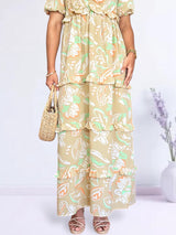 MAXIVESTIDO ESCOTE CORAZÓN CON BOBOS ESTAMPADO BEIGE