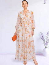 MAXIVESTIDO FULL BOBOS CON PRETINA FLORES NARANJAS