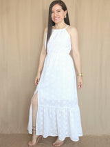 MAXIVESTIDO CUELLO HALTER 2 TIEMPOS HUESO ENTERO