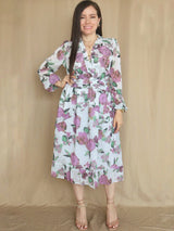 VESTIDO MIDI FULL BOBOS CON PRETINA ESTAMPADO HUESO