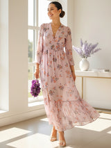 MAXIVESTIDO PRETINA MULTIAGUJA ESTAMPADO LILA