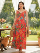 MAXIVESTIDO TIRAS CON PRETINA ESTAMPADO CORAL