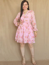 VESTIDO CORTO 2 CAPAS ESTAMPADO ROSA